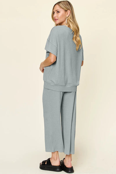Round Neck Short Sleeve T-Shirt and Wide Leg Pants - Your Second Look