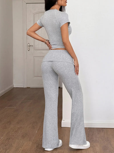 Round Neck Short Sleeve Top and Pants Set - Your Second Look