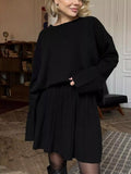 Round Neck Top and Pleated Skirt Sweater Set - Your Second Look