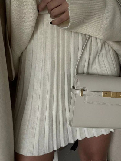Round Neck Top and Pleated Skirt Sweater Set - Your Second Look