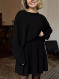 Round Neck Top and Pleated Skirt Sweater Set - Your Second Look