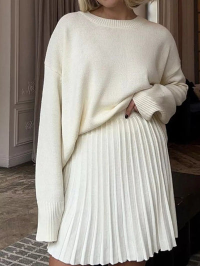 Round Neck Top and Pleated Skirt Sweater Set - Your Second Look