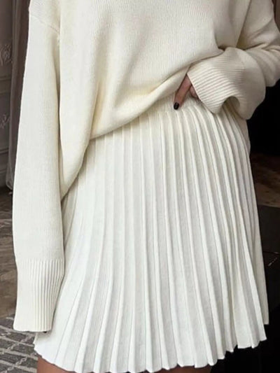Round Neck Top and Pleated Skirt Sweater Set - Your Second Look