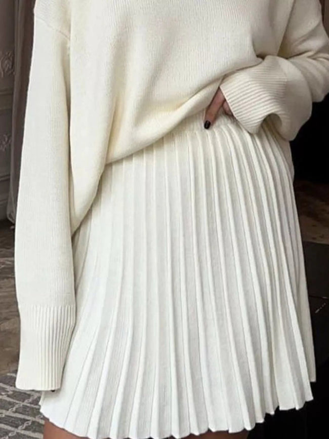Round Neck Top and Pleated Skirt Sweater Set - Your Second Look