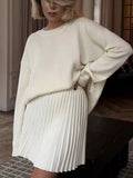 Round Neck Top and Pleated Skirt Sweater Set - Your Second Look