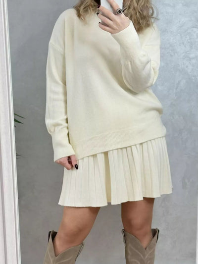 Round Neck Top and Pleated Skirt Sweater Set - Your Second Look