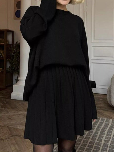 Round Neck Top and Pleated Skirt Sweater Set - Your Second Look