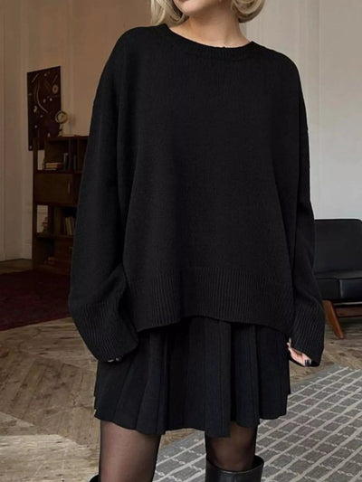 Round Neck Top and Pleated Skirt Sweater Set - Your Second Look