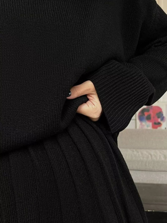 Round Neck Top and Pleated Skirt Sweater Set - Your Second Look