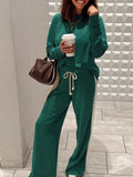Round Neck Top and Stripe Detail Drawstring Pants Set - Your Second Look