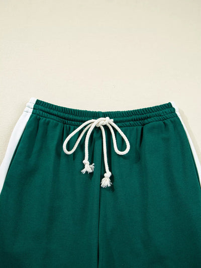 Round Neck Top and Stripe Detail Drawstring Pants Set - Your Second Look
