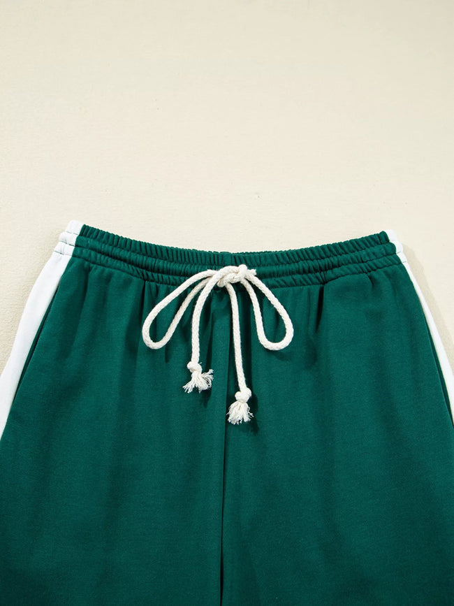Round Neck Top and Stripe Detail Drawstring Pants Set - Your Second Look