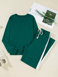 Round Neck Top and Stripe Detail Drawstring Pants Set - Your Second Look