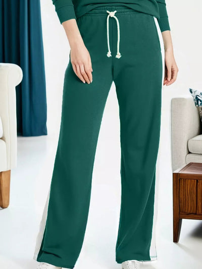 Round Neck Top and Stripe Detail Drawstring Pants Set - Your Second Look