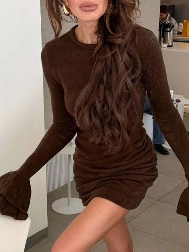 Ruched Flounce Sleeve Mini Dress - Your Second Look