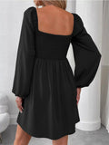 Ruched Square Neck Long Sleeve A - Line Dress - Your Second Look