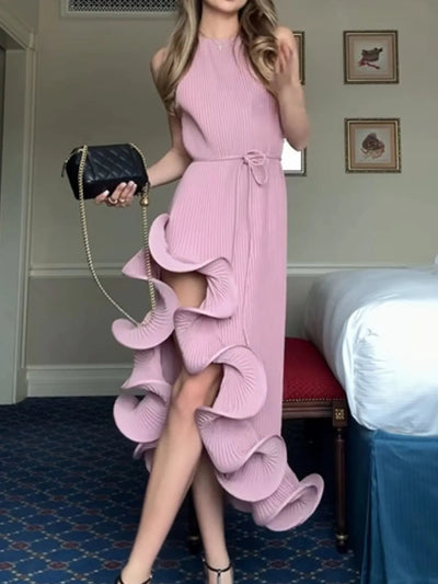 Ruffle Hem Ribbed Sleeveless Dress - Your Second Look