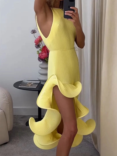 Ruffle Hem Ribbed Sleeveless Dress - Your Second Look
