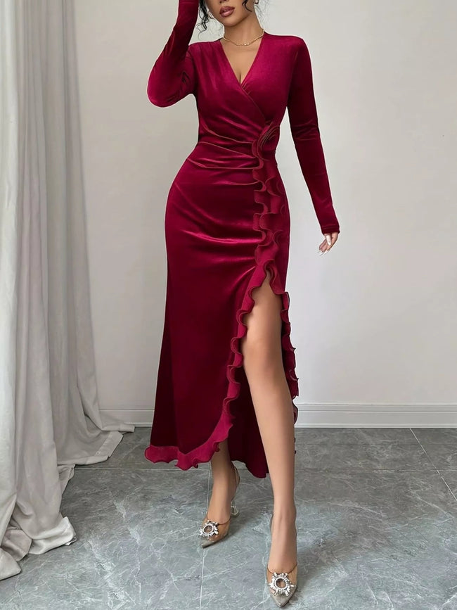 Ruffled Surplice long Sleeve Dress - Your Second Look