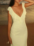 Ruffled V - Neck Sleeveless Maxi Dress - Your Second Look