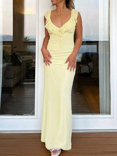 Ruffled V - Neck Sleeveless Maxi Dress - Your Second Look