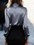 Satin Bow Tie Long Sleeve Blouse - Your Second Look