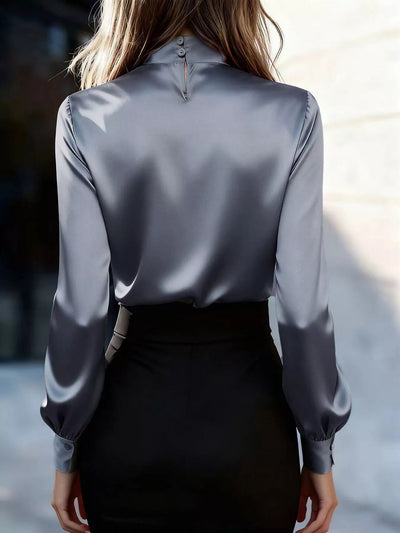 Satin Bow Tie Long Sleeve Blouse - Your Second Look