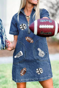 Sequin Football Cheer Patches Game Day Denim Mini Dress - Your Second Look