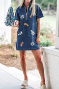 Sequin Football Cheer Patches Game Day Denim Mini Dress - Your Second Look