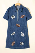 Sequin Football Cheer Patches Game Day Denim Mini Dress - Your Second Look