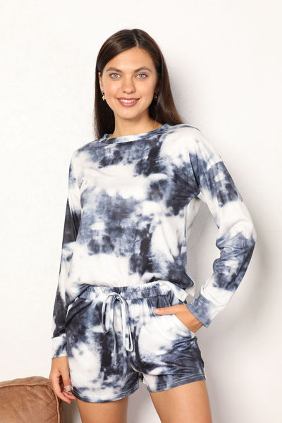 Shiny Tie - Dye Round Neck Top and Shorts Lounge Set - Your Second Look