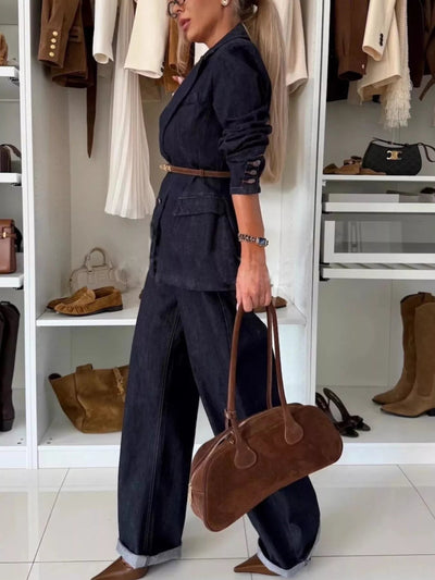 Single - Breasted Blazer and Jeans Denim Set - Your Second Look