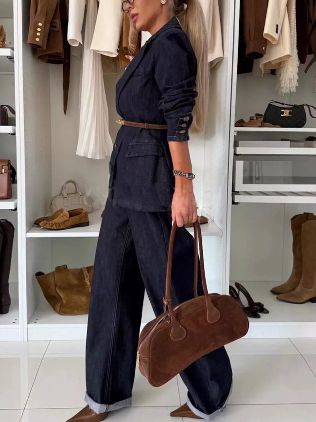 Single - Breasted Blazer and Jeans Denim Set - Your Second Look