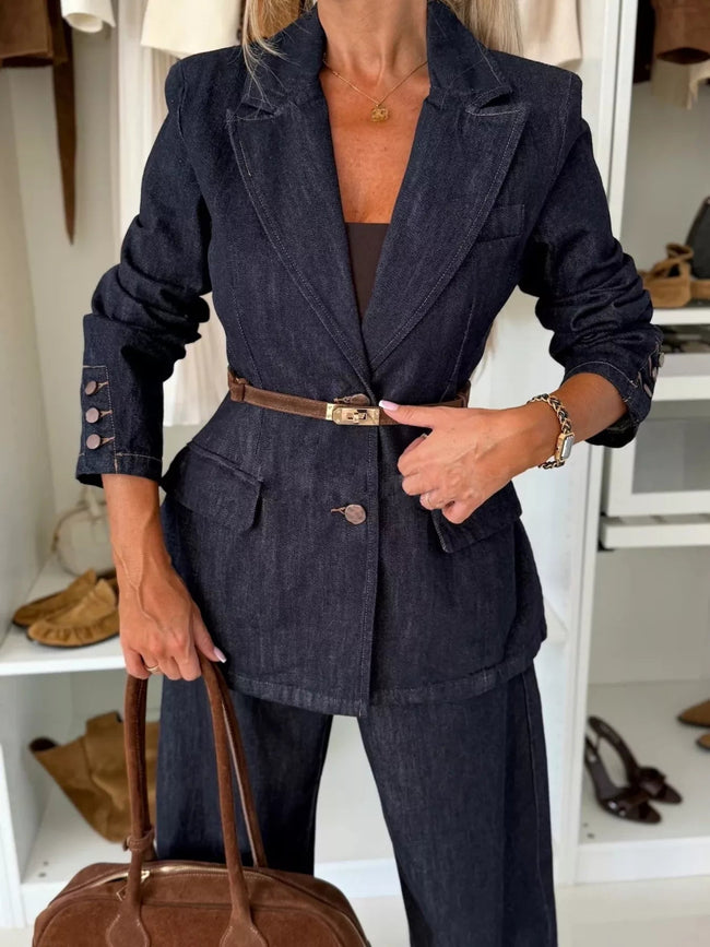 Single - Breasted Blazer and Jeans Denim Set - Your Second Look