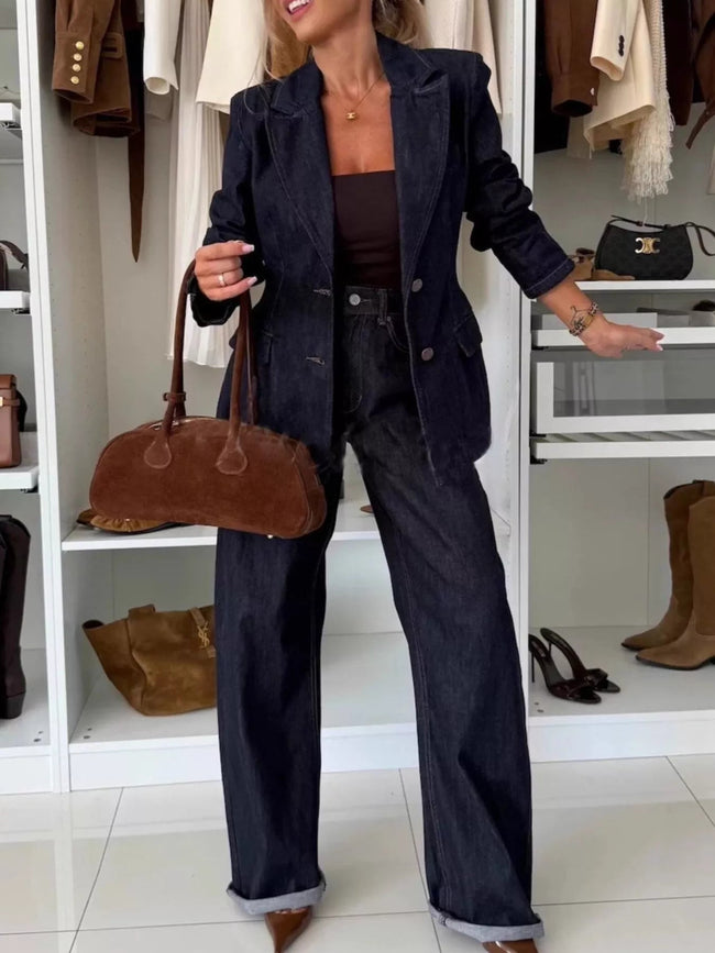 Single - Breasted Blazer and Jeans Denim Set - Your Second Look