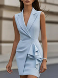 Sleeveless Lapel Collar Ruffle Dress - Your Second Look