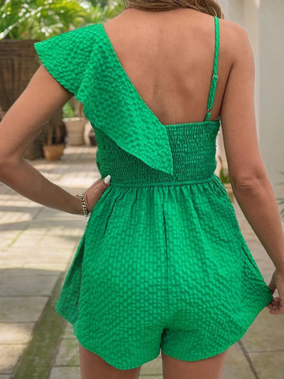 Smocked Back Asymmetrical Ruffled Romper - Your Second Look