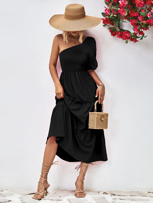 Smocked One - Shoulder Midi Dress - Your Second Look