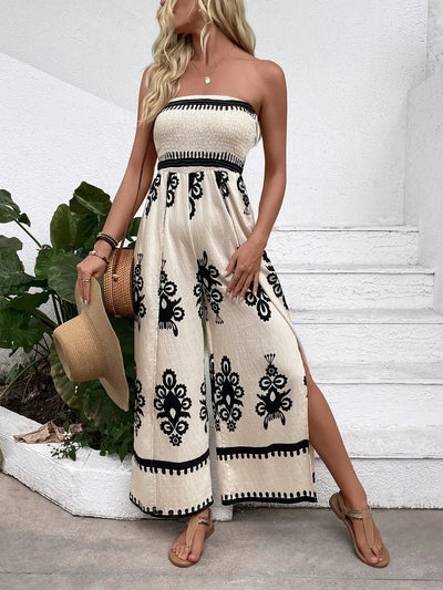 Smocked Printed Wide Leg Jumpsuit - Your Second Look