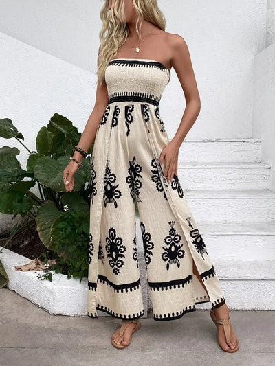 Smocked Printed Wide Leg Jumpsuit - Your Second Look