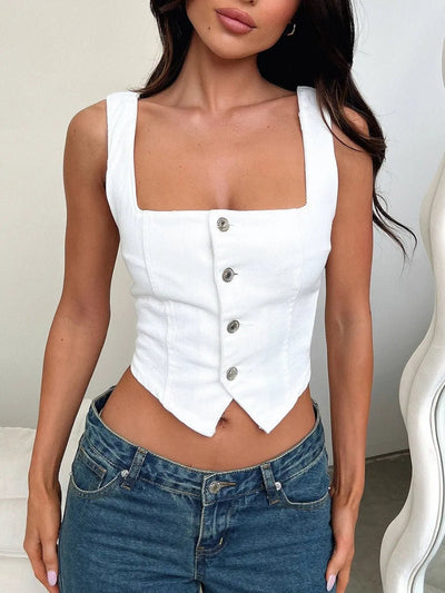 Smocked Square Neck Denim Top - Your Second Look