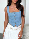 Smocked Square Neck Denim Top - Your Second Look