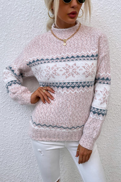Snowflake Pattern Mock Neck Sweater - Your Second Look