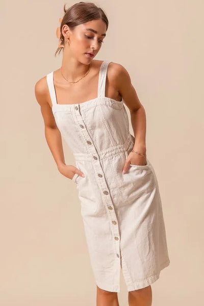 SO ME Button Down Pocket Front Pinafore Dress - Your Second Look