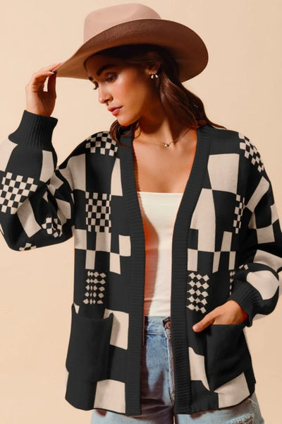 SO ME Checkered Open Front Cardigan with Pockets - Your Second Look