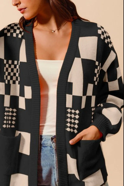 SO ME Checkered Open Front Cardigan with Pockets - Your Second Look
