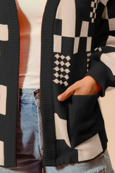 SO ME Checkered Open Front Cardigan with Pockets - Your Second Look