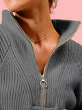 SO ME Half Zip Raglan Balloon Sleeves Ribbed Sweater - Your Second Look