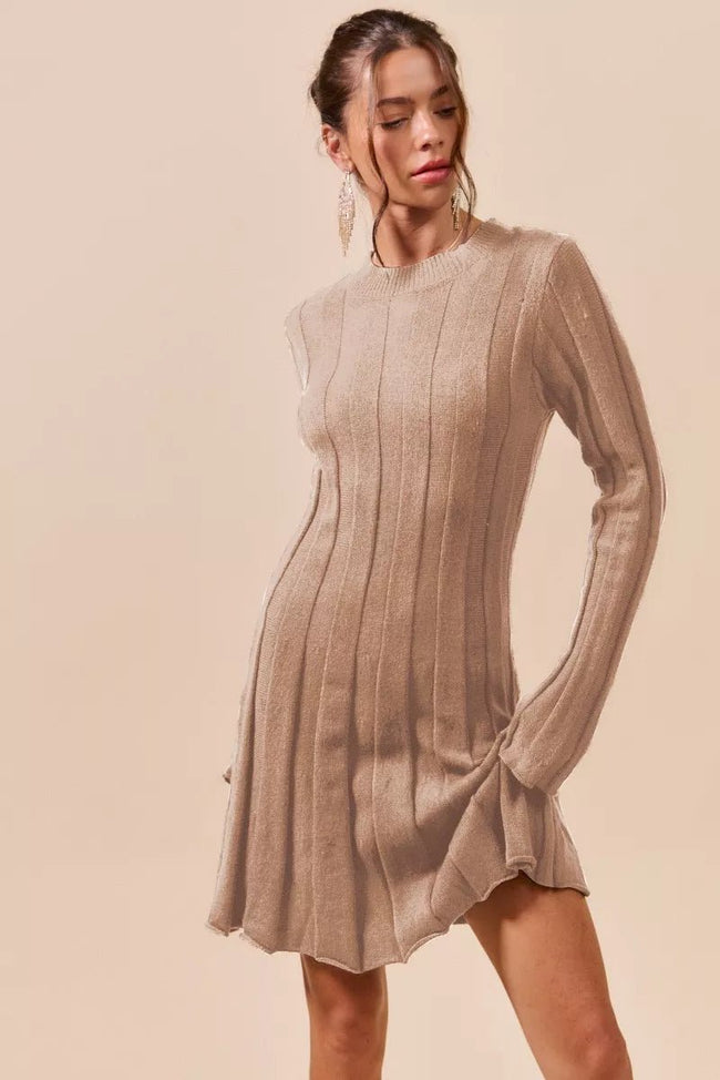 SO ME Ribbed Long Sleeve Mini Sweater Dress - Your Second Look
