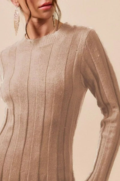 SO ME Ribbed Long Sleeve Mini Sweater Dress - Your Second Look